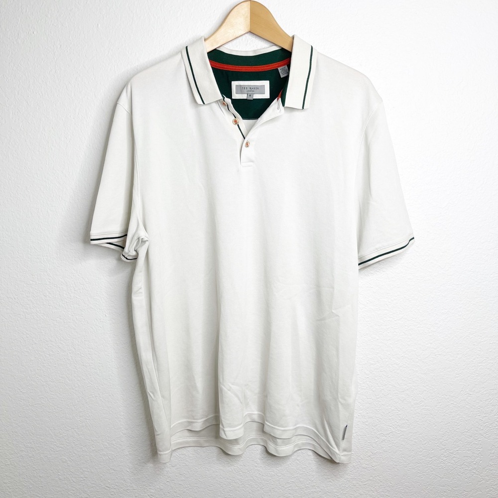 Ted Baker London Mens‎ Cream Tipped Modal Blend Polo Shirt Size 6 2XL